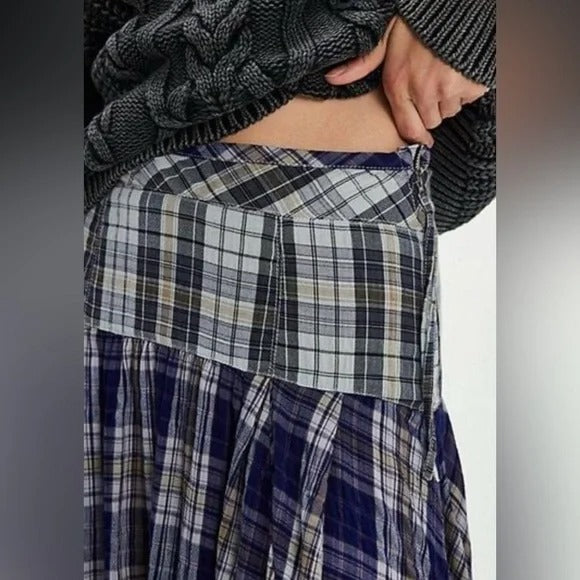 Free People Whitestone Plaid Midi Skirt