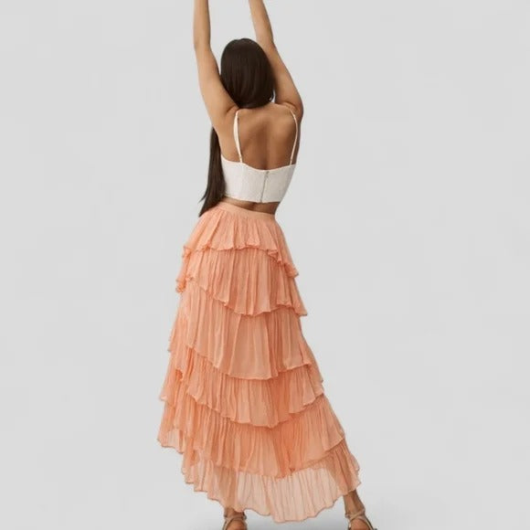 By Anthropologie Tiered Silky Maxi Skirt