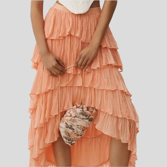 By Anthropologie Tiered Silky Maxi Skirt