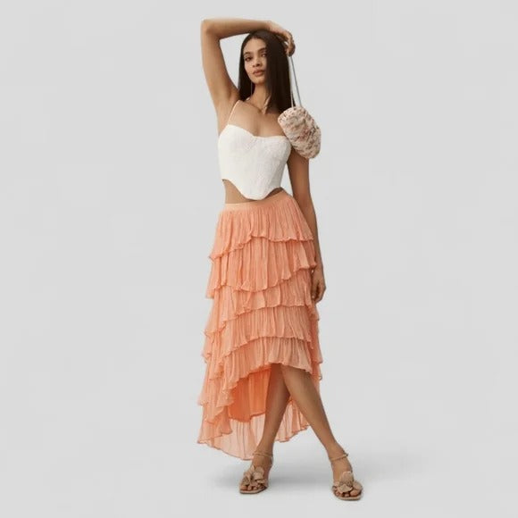 By Anthropologie Tiered Silky Maxi Skirt