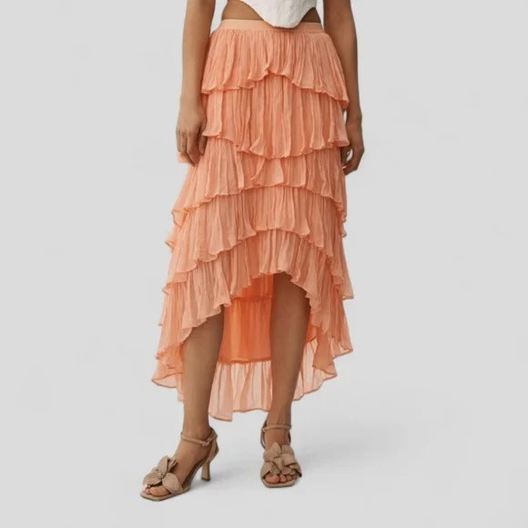 By Anthropologie Tiered Silky Maxi Skirt
