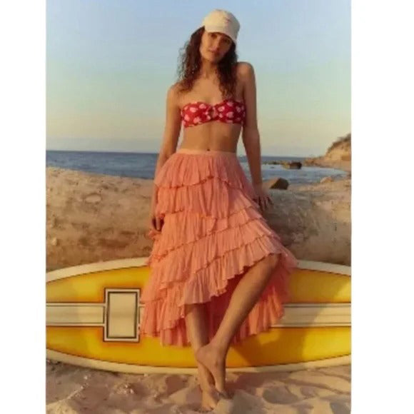 By Anthropologie Tiered Silky Maxi Skirt