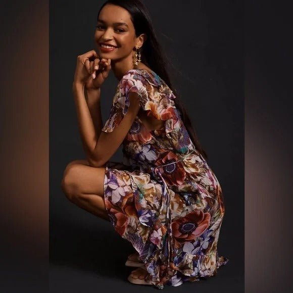 Anthropologie Ruffled Mini Wrap Dress