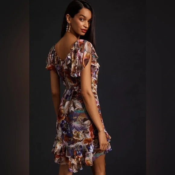 Anthropologie Ruffled Mini Wrap Dress