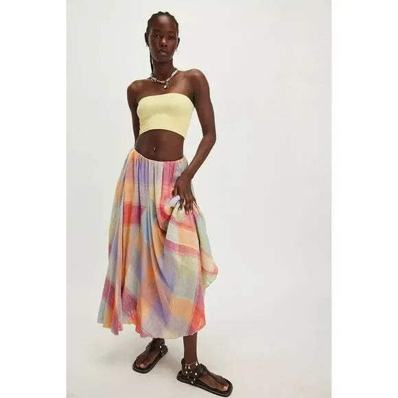 Free People Madras That Linen Maxi Skirt