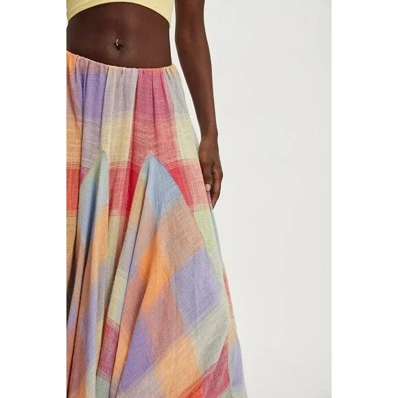 Free People Madras That Linen Maxi Skirt