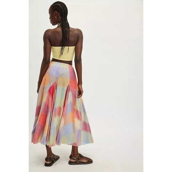 Free People Madras That Linen Maxi Skirt