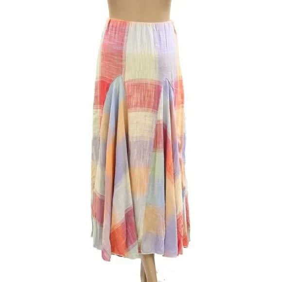 Free People Madras That Linen Maxi Skirt