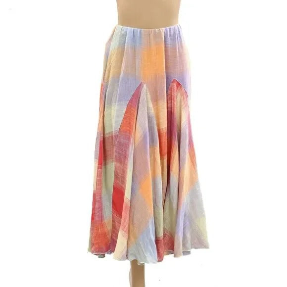 Free People Madras That Linen Maxi Skirt