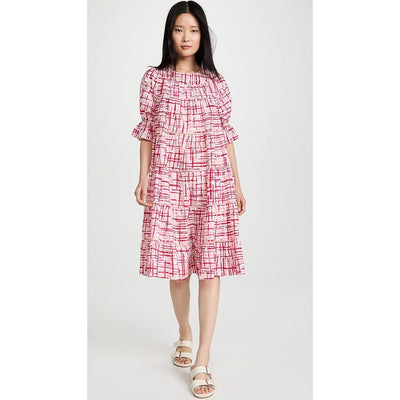 Merlette Paradis Plaid Printed Midi Dress