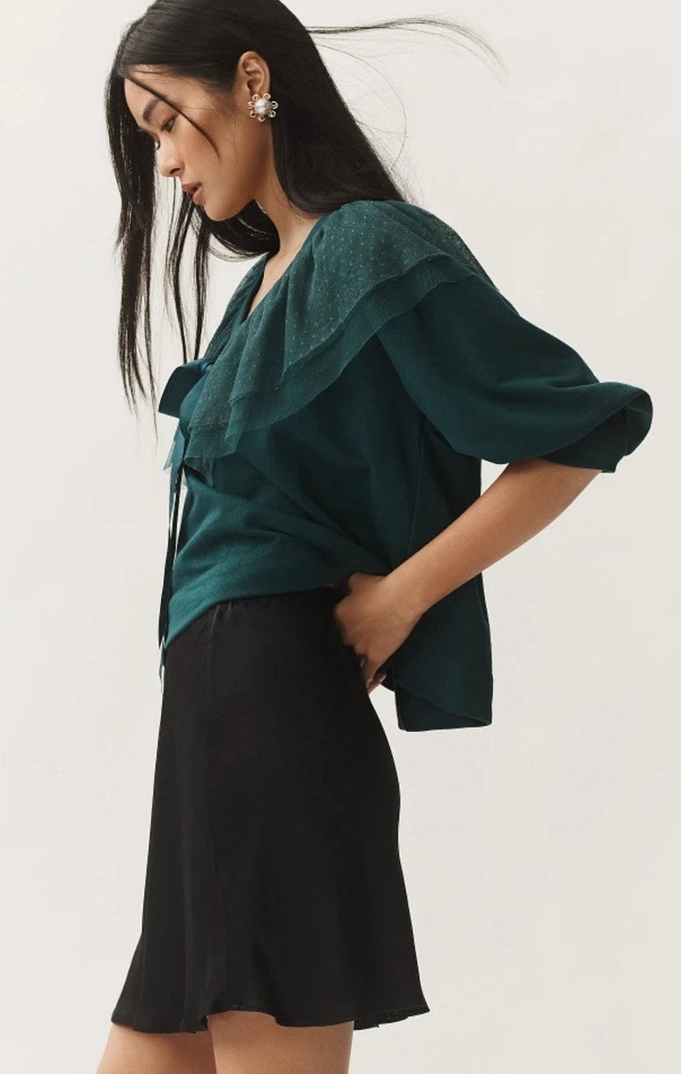 Anthropologie Maeve Ruffle Bow Blouse Top