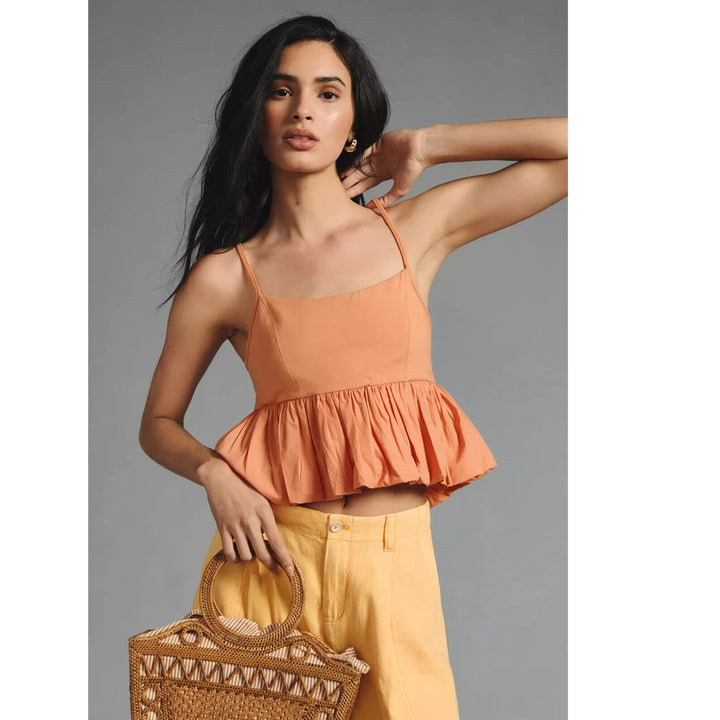 Maeve Anthropologie Ruffled Bubble-Hem Cropped Cami Tank Top