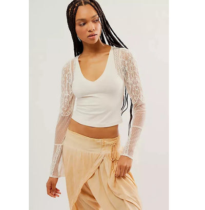Free People Who's That Girl Long-Sleeve Cropped Top