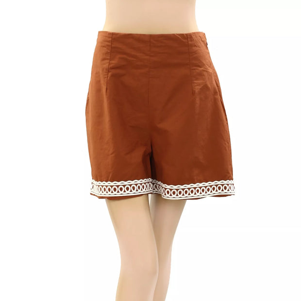 Sezane Nick Shorts Brown Embroidered Cotton