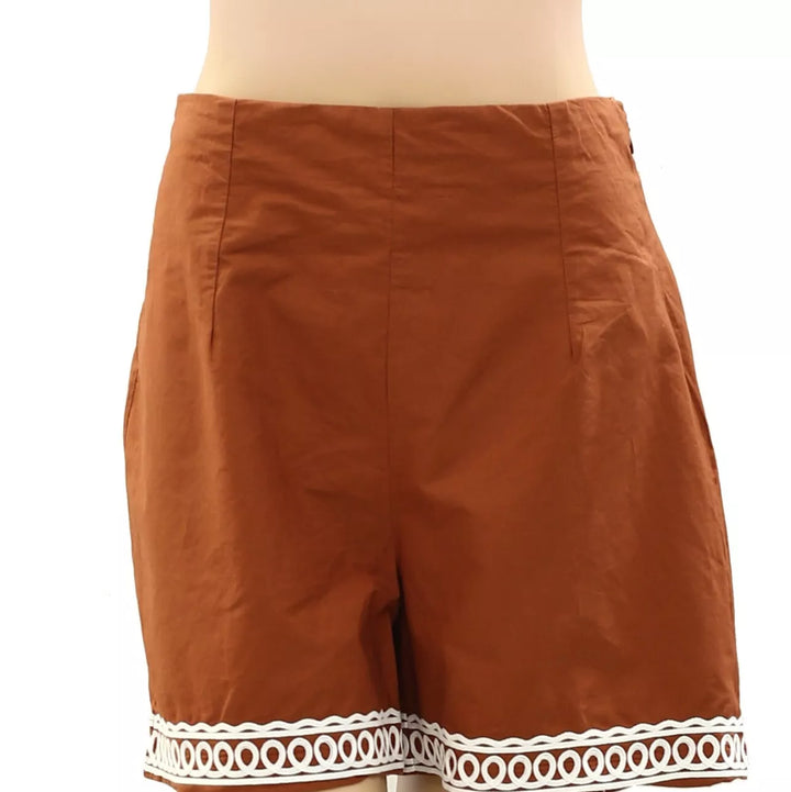 Sezane Nick Shorts Brown Embroidered Cotton