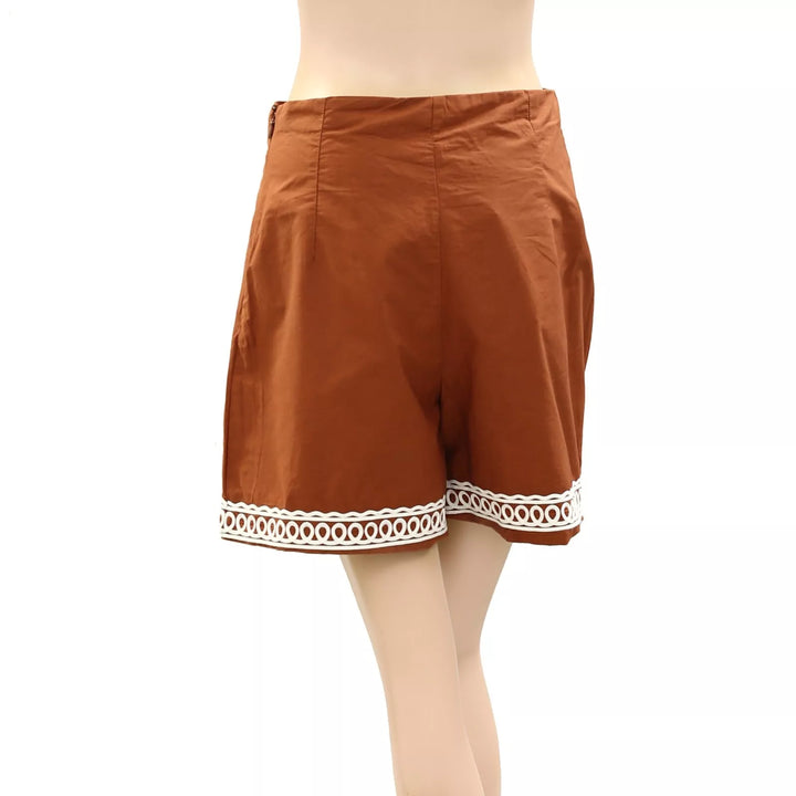 Sezane Nick Shorts Brown Embroidered Cotton