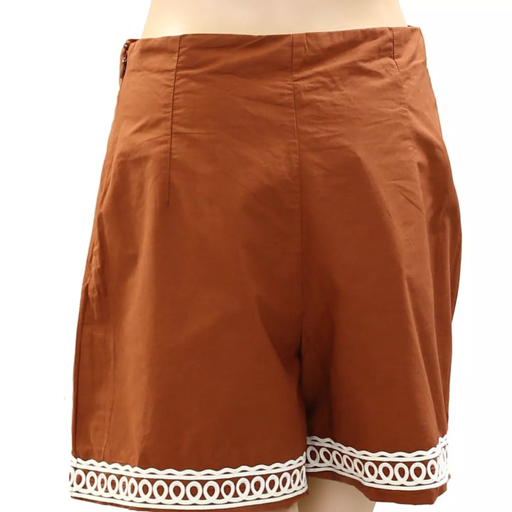 Sezane Nick Shorts Brown Embroidered Cotton