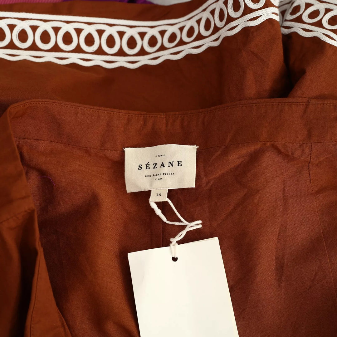 Sezane Nick Shorts Brown Embroidered Cotton