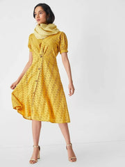 The Label Life Mustard Schiffli Overlap Mini Dress