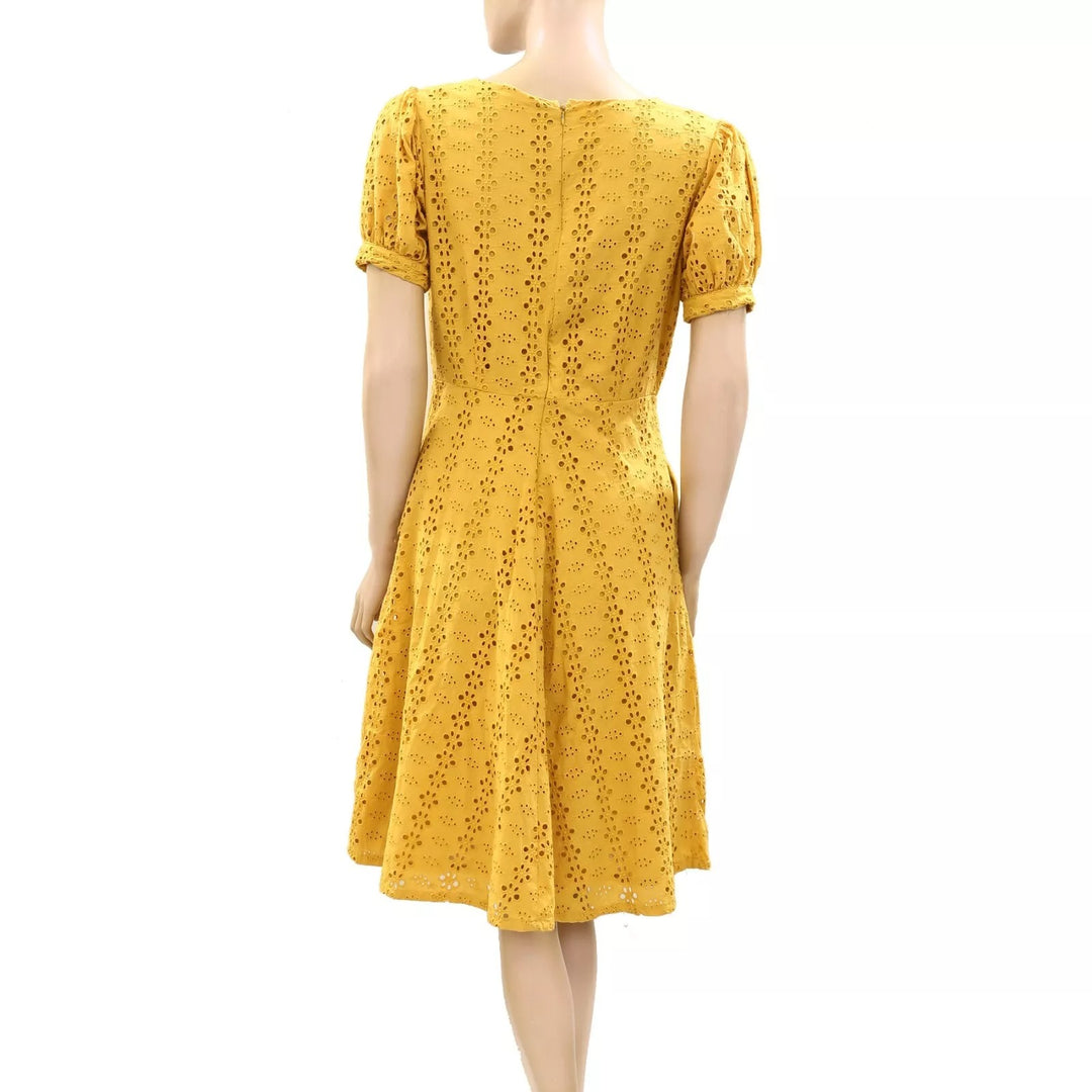 The Label Life Mustard Schiffli Overlap Mini Dress