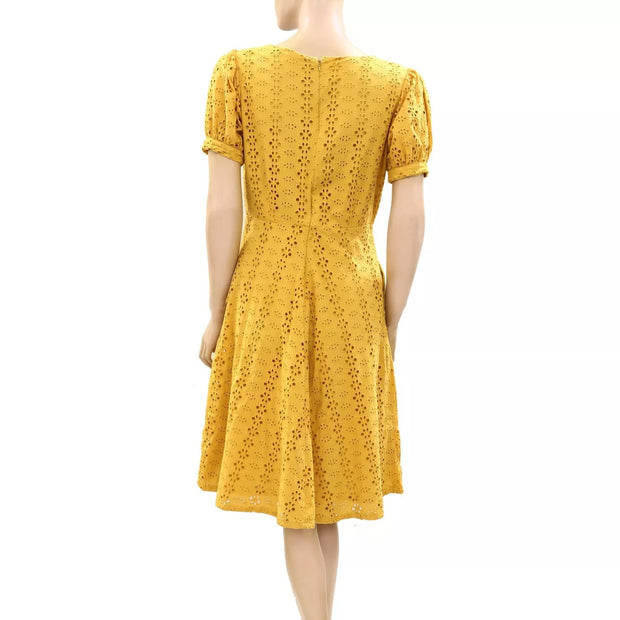 The Label Life Mustard Schiffli Overlap Mini Dress