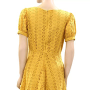 The Label Life Mustard Schiffli Overlap Mini Dress