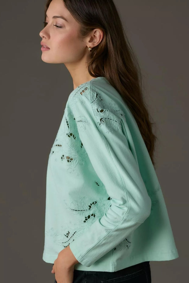 By Anthropologie Embroidered Sweatshirt Blouse Top