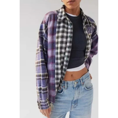 BDG Urban Outfitters Robbie Spliced Flannel Button-Down Shirt Top