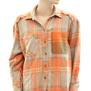 BDG Urban Outfitters Andy Flannel Distressed Button-Down Shirt Top