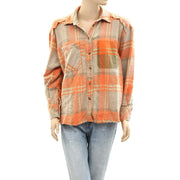 BDG Urban Outfitters Andy Flannel Distressed Button-Down Shirt Top