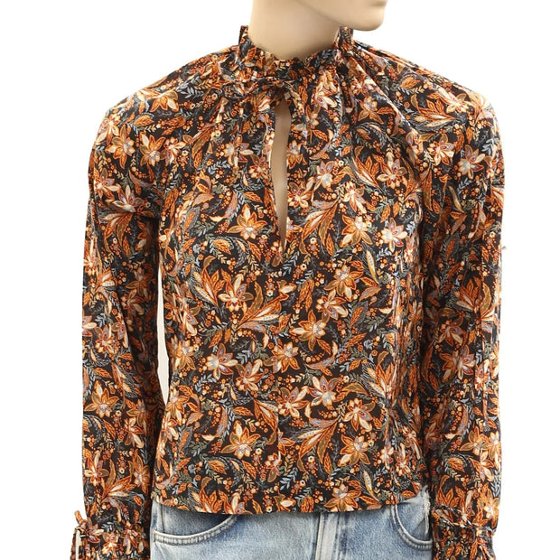 Doen Juna Floral Printed Ruffle Blouse Top