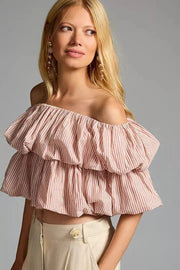 By Anthropologie Off-The-Shoulder Tiered Bubble Top