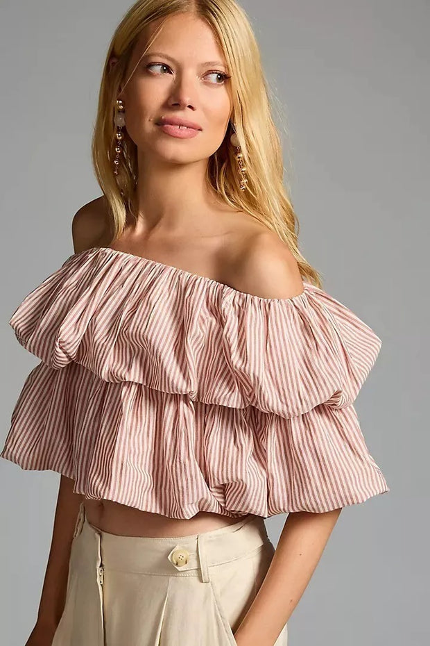 By Anthropologie Off-The-Shoulder Tiered Bubble Top