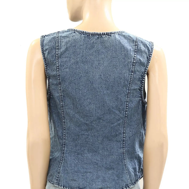 Free People Lala Lace Up Vest Blouse Top