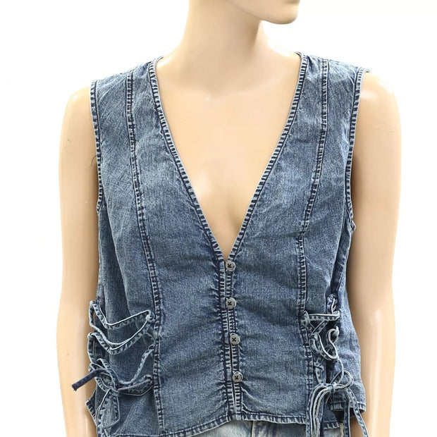 Free People Lala Lace Up Vest Blouse Top