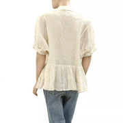 By Anthropologie Lace-Placket Babydoll Blouse Top