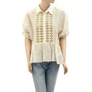 By Anthropologie Lace-Placket Babydoll Blouse Top