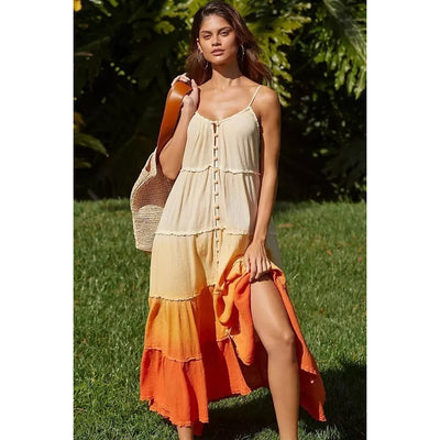 By Anthropologie Ombre Sunrise Tiered Maxi Dress