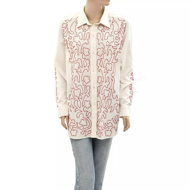 Bode Beaded Crossvine Shirt Tunic Top