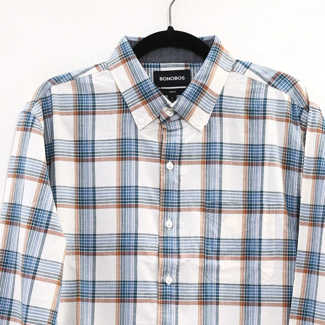 BONOBOS Plaid & Check Printed Button-Down Men's Shirt White Chocolate Couture BONOBOS Plaid & Check Printed Button-Down Men's Shirt White Chocolate Couture