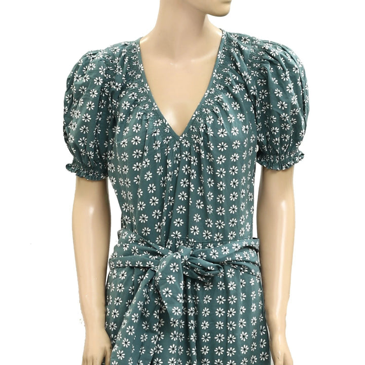 The Great. Dakota Palm Leaf Bandana Puff-Sleeve Midi Dress