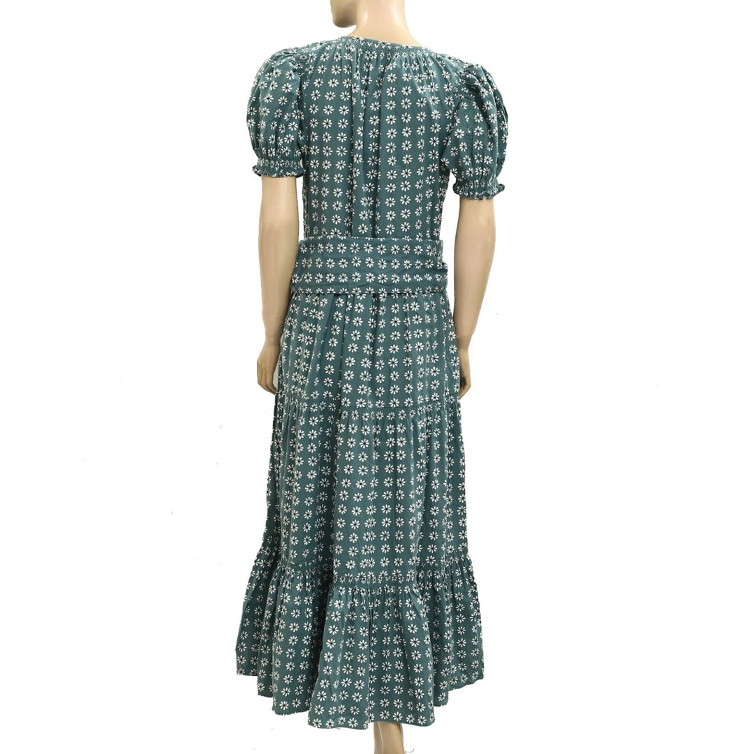 The Great. Dakota Palm Leaf Bandana Puff-Sleeve Midi Dress