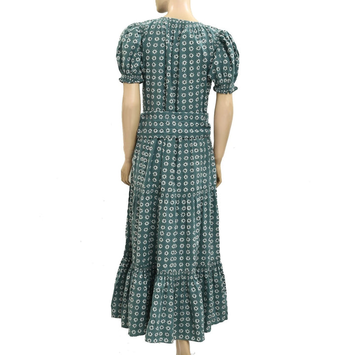 The Great. Dakota Palm Leaf Bandana Puff-Sleeve Midi Dress