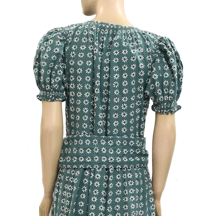 The Great. Dakota Palm Leaf Bandana Puff-Sleeve Midi Dress