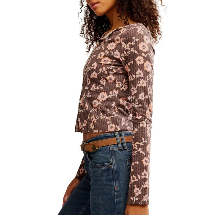 Free People Tilly Long-Sleeve Printed Cardi Blouse Top