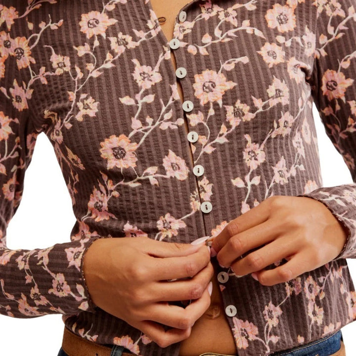 Free People Tilly Long-Sleeve Printed Cardi Blouse Top