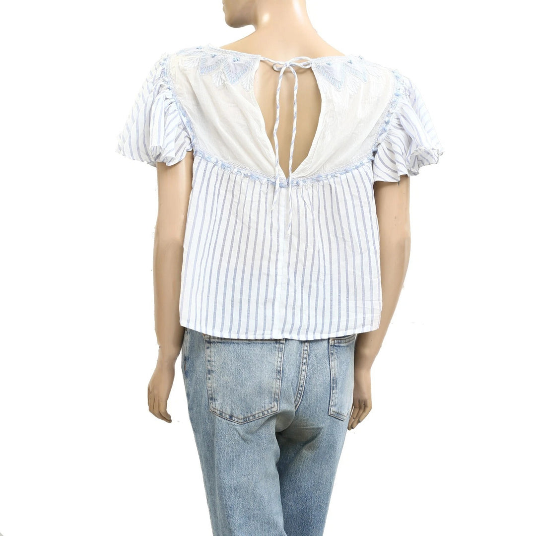 By Anthropologie Embroidered Flutter Sleeve Blouse Top