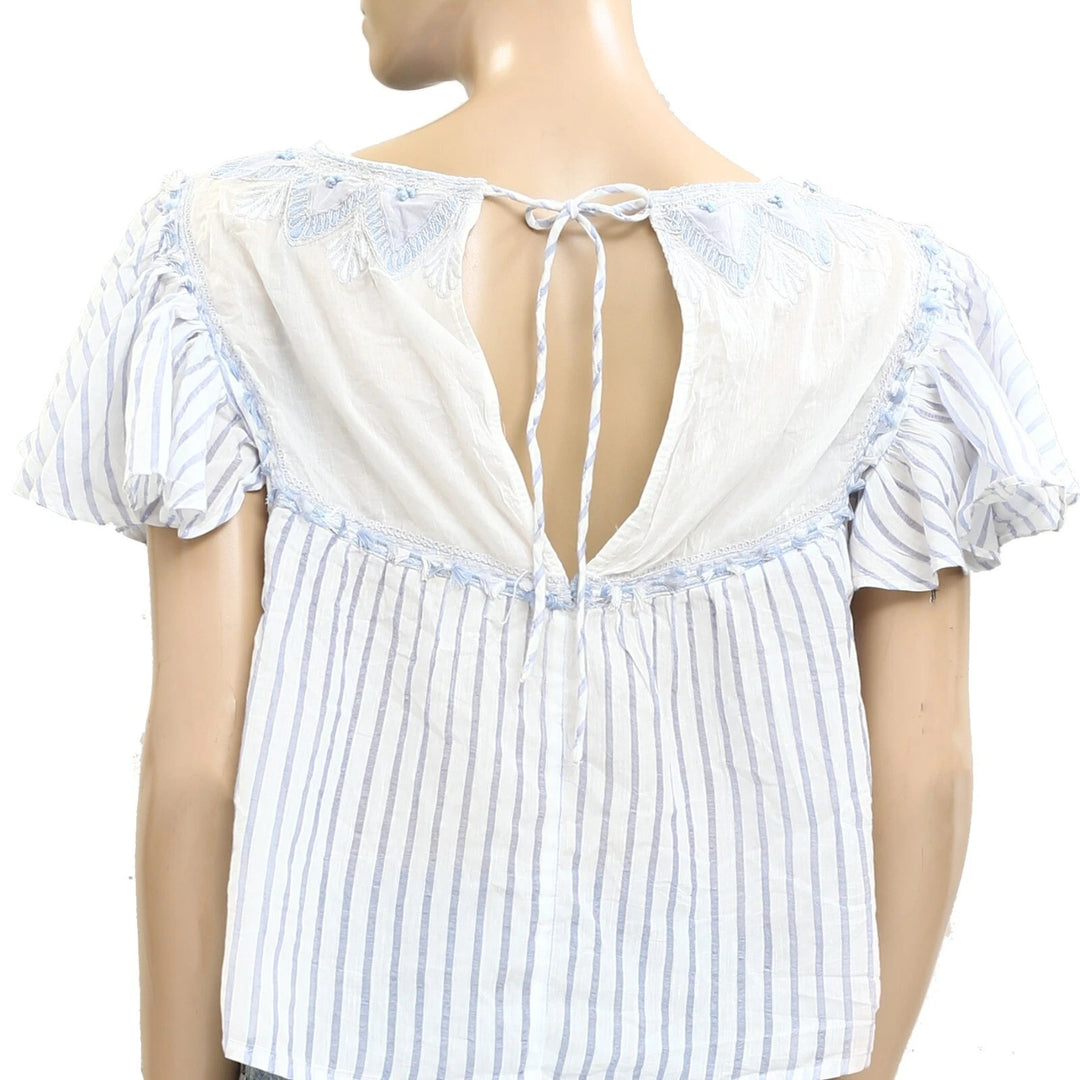By Anthropologie Embroidered Flutter Sleeve Blouse Top