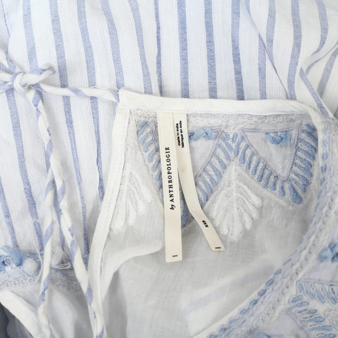 By Anthropologie Embroidered Flutter Sleeve Blouse Top