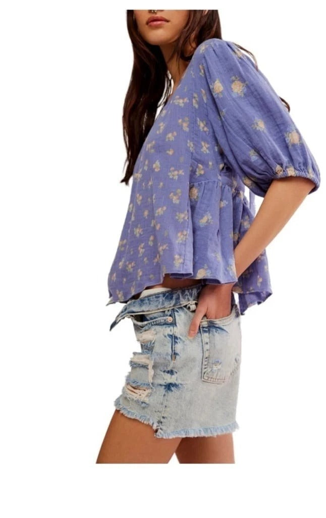 Free People Chloe Printed Blouse Top